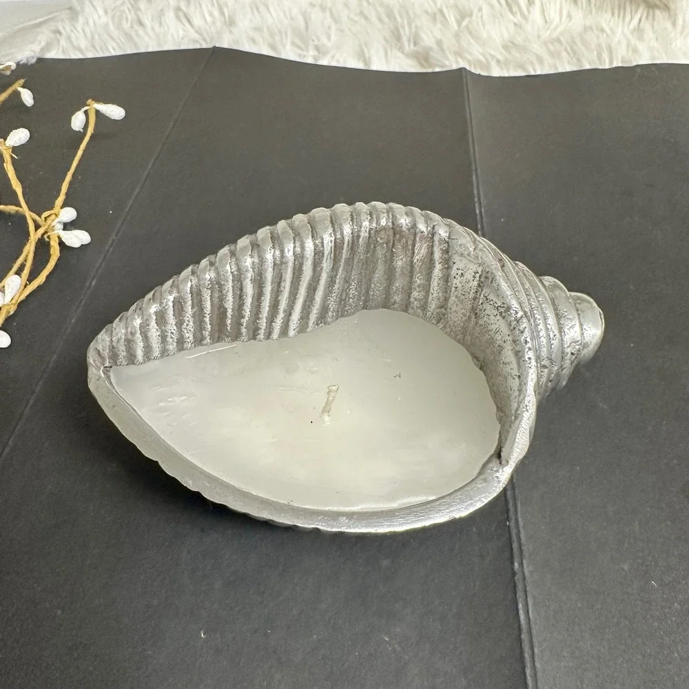 Pottery Barn‎ Silver Tone Small Filled Shell Candle Holder 2.1 oz NEW